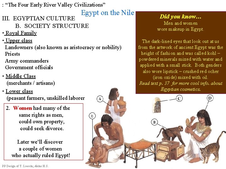 : “The Four Early River Valley Civilizations” Egypt on the Nile III. EGYPTIAN CULTURE