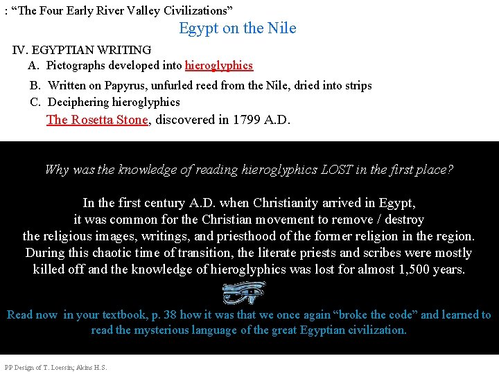 : “The Four Early River Valley Civilizations” Egypt on the Nile IV. EGYPTIAN WRITING