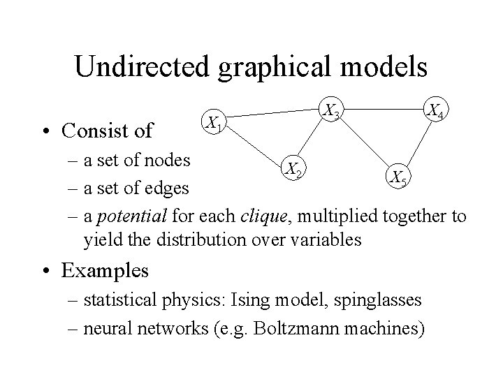 Undirected graphical models • Consist of X 1 X 3 X 4 – a