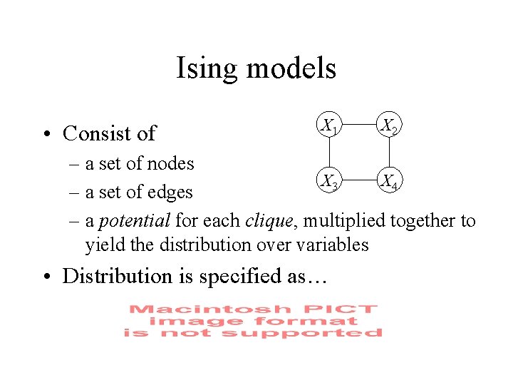 Ising models • Consist of X 1 X 2 – a set of nodes