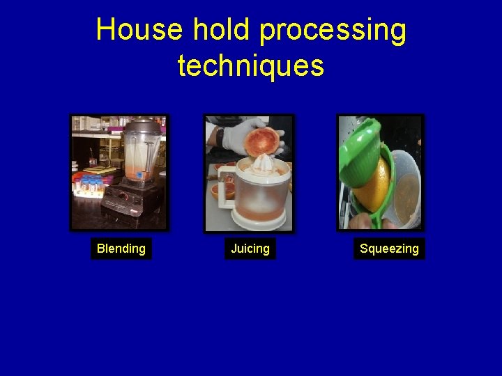 House hold processing techniques Blending Juicing Squeezing 