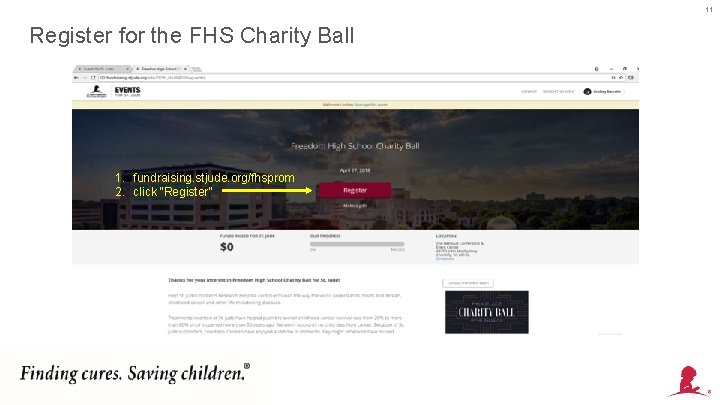 11 Register for the FHS Charity Ball 1. fundraising. stjude. org/fhsprom 2. click “Register”