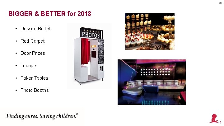 20 BIGGER & BETTER for 2018 • Dessert Buffet • Red Carpet • Door