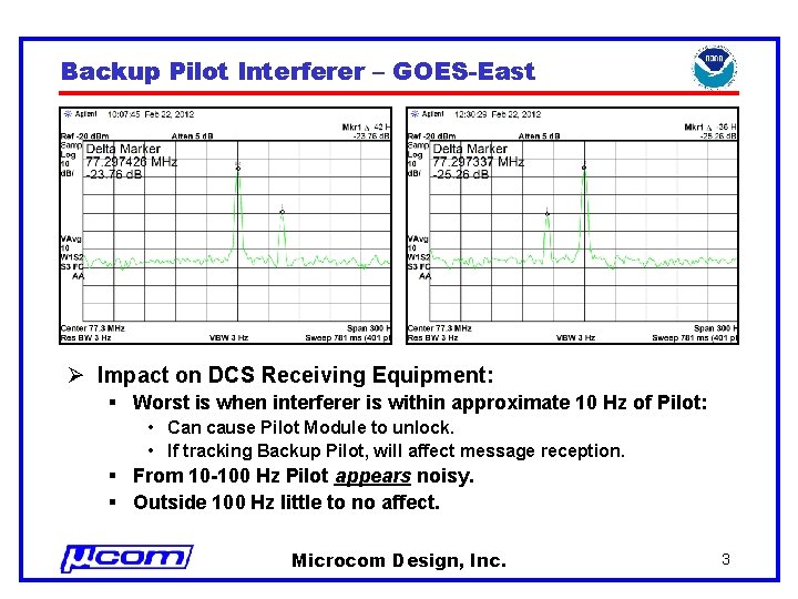 Backup Pilot Interferer – GOES-East Ø Impact on DCS Receiving Equipment: § Worst is