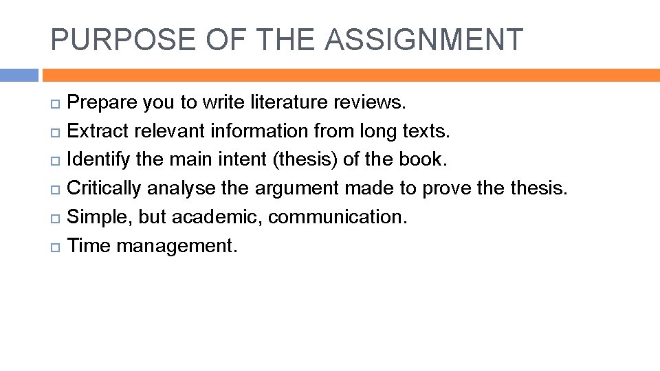 PURPOSE OF THE ASSIGNMENT Prepare you to write literature reviews. Extract relevant information from
