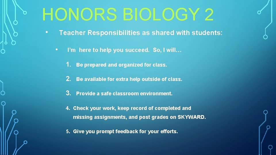 TO HONORS BIOLOGY 2 MRS KATHY CRISI