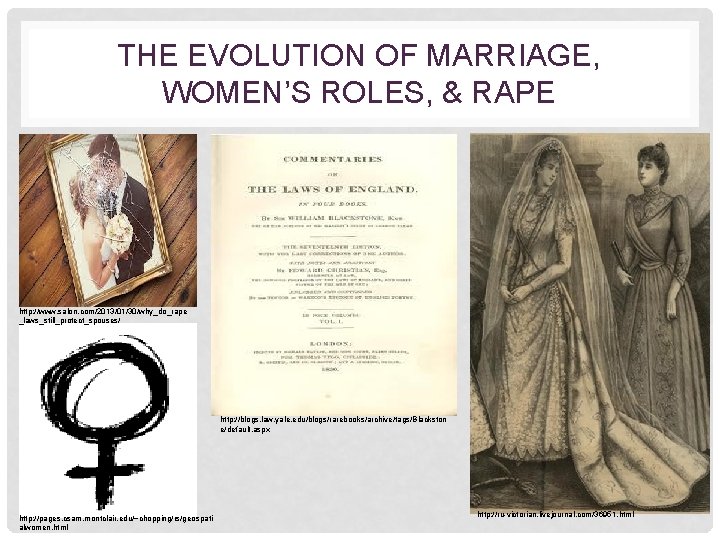 THE EVOLUTION OF MARRIAGE, WOMEN’S ROLES, & RAPE http: //www. salon. com/2013/01/30/why_do_rape _laws_still_protect_spouses/ http: