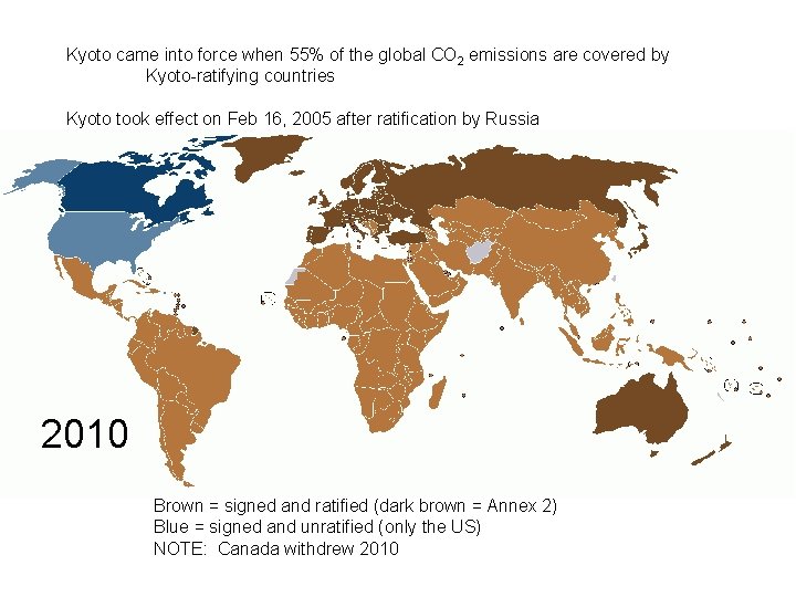 Kyoto came into force when 55% of the global CO 2 emissions are covered