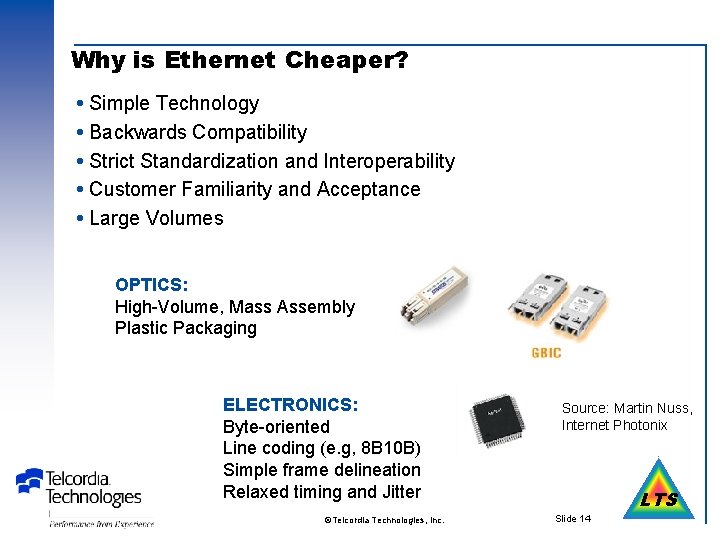 Why is Ethernet Cheaper? Simple Technology Backwards Compatibility Strict Standardization and Interoperability Customer Familiarity