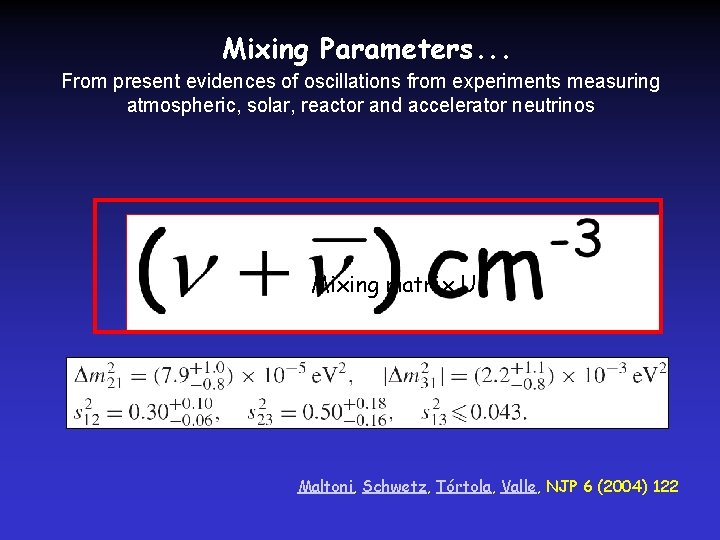 Mixing Parameters. . . From present evidences of oscillations from experiments measuring atmospheric, solar,