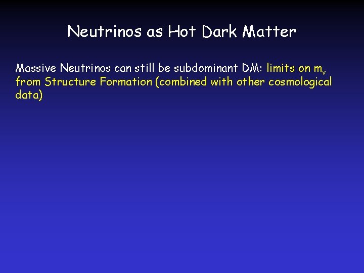 Neutrinos as Hot Dark Matter Massive Neutrinos can still be subdominant DM: limits on