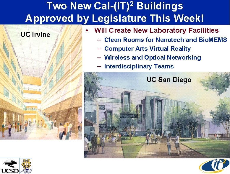 Two New Cal-(IT)2 Buildings Approved by Legislature This Week! Bioengineering • Will Create New