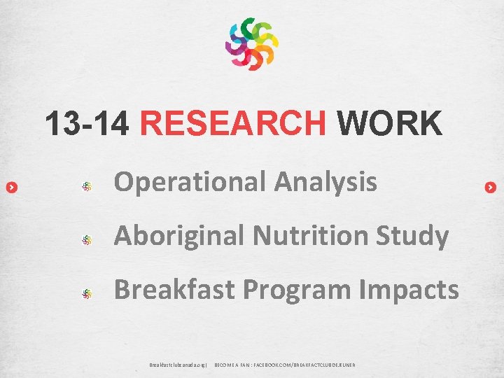13 -14 RESEARCH WORK Operational Analysis Aboriginal Nutrition Study Breakfast Program Impacts Breakfastclubcanada. org|