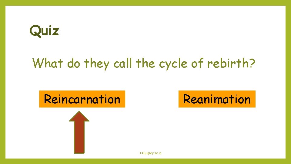 Quiz What do they call the cycle of rebirth? Reincarnation Reanimation CQuigley 2017 