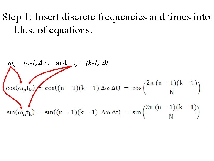 Step 1: Insert discrete frequencies and times into l. h. s. of equations. ωn