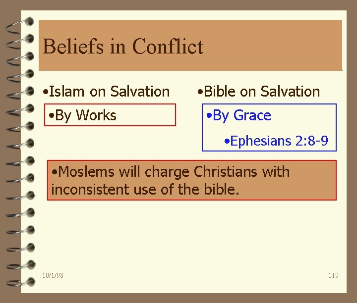 Beliefs in Conflict • Islam on Salvation • By Works • Bible on Salvation