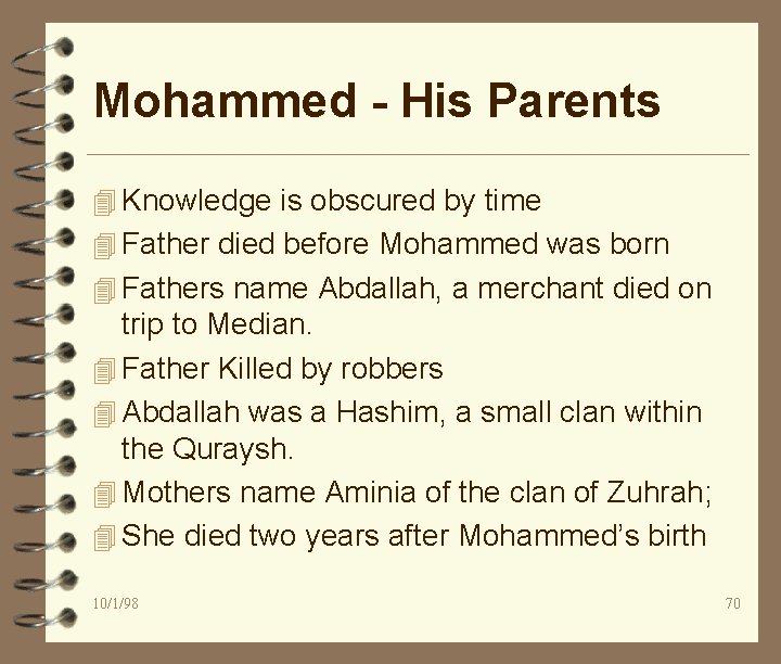 Mohammed - His Parents 4 Knowledge is obscured by time 4 Father died before