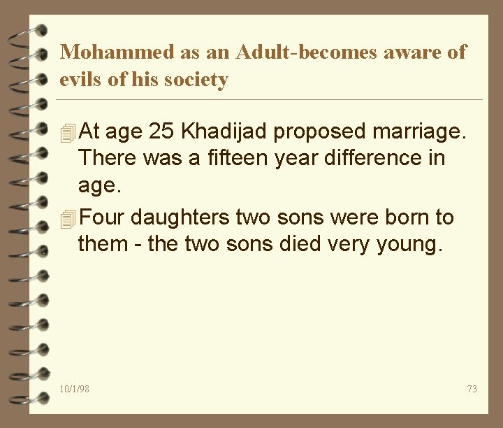 Mohammed as an Adult-becomes aware of evils of his society 4 At age 25