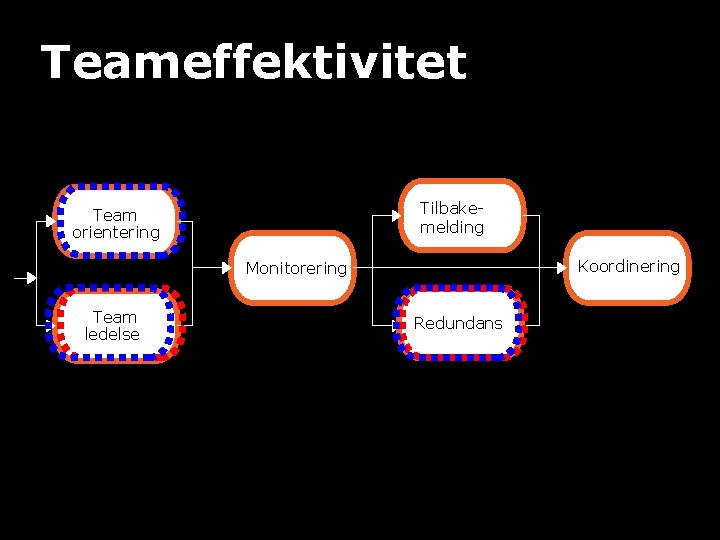 Teameffektivitet Tilbakemelding Team orientering Koordinering Monitorering Team ledelse Redundans 