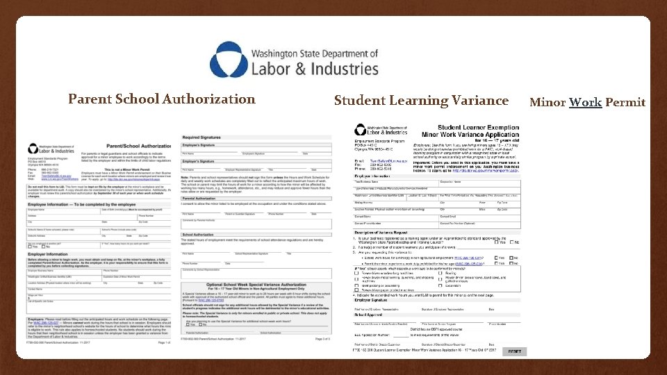 Parent School Authorization Student Learning Variance Minor Work Permit 