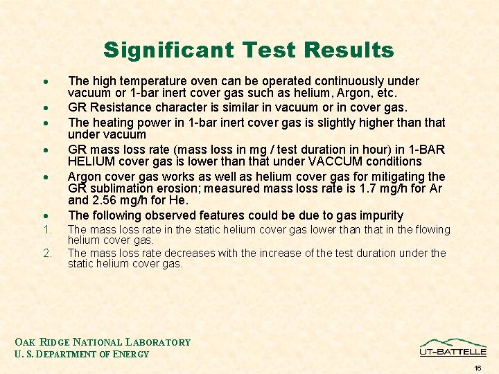 Significant Test Results · · · 1. 2. The high temperature oven can be