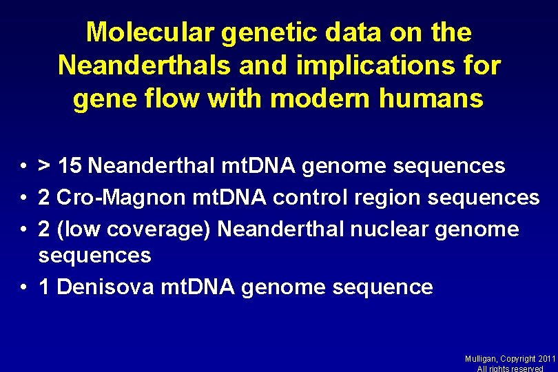 Molecular genetic data on the Neanderthals and implications for gene flow with modern humans