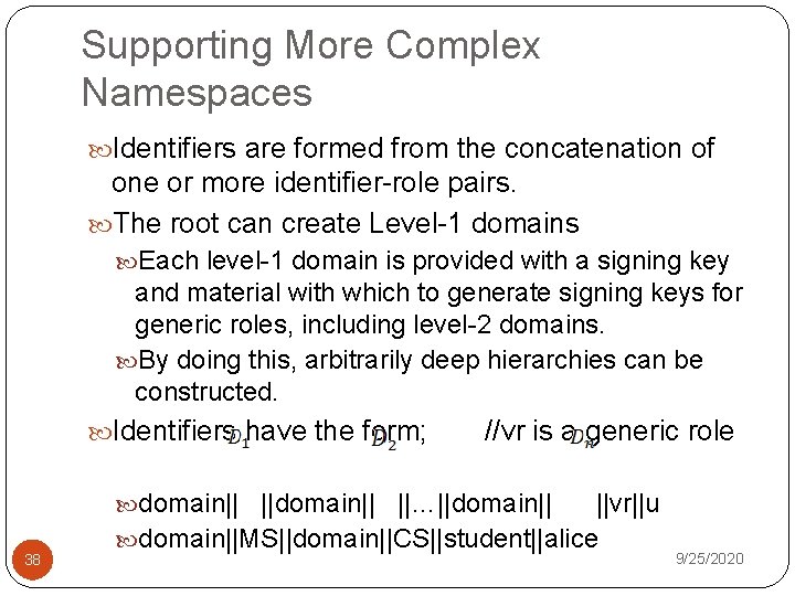 Supporting More Complex Namespaces Identifiers are formed from the concatenation of one or more