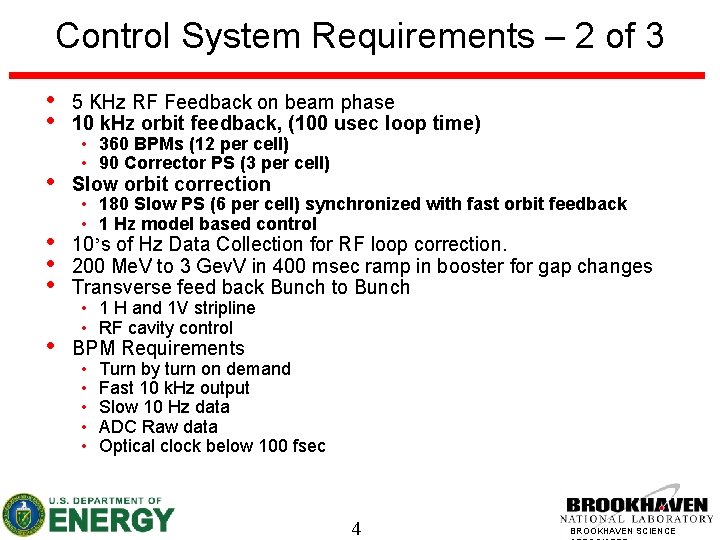Control System Requirements – 2 of 3 • • 5 KHz RF Feedback on