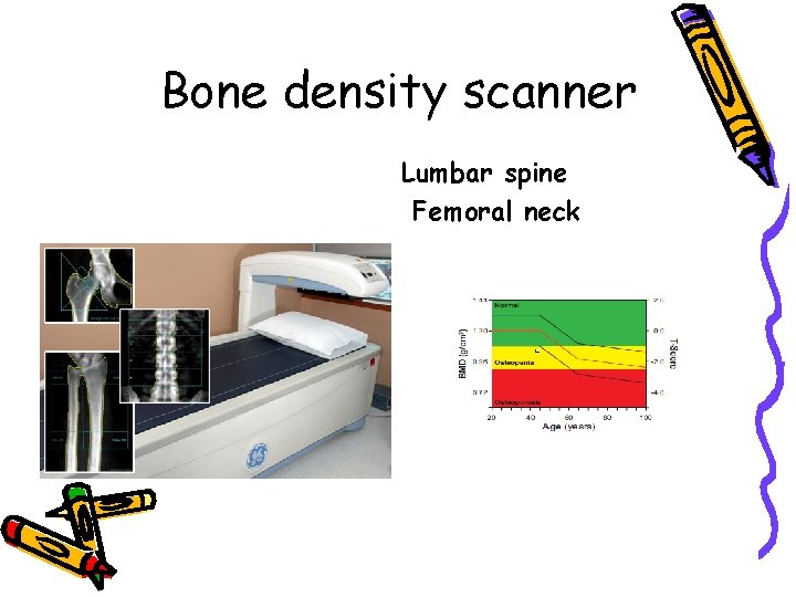 Bone density scanner Lumbar spine Femoral neck 