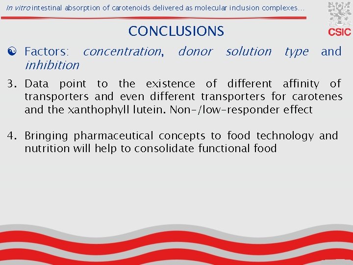 In vitro intestinal absorption of carotenoids delivered as molecular inclusion complexes… CONCLUSIONS [ Factors: