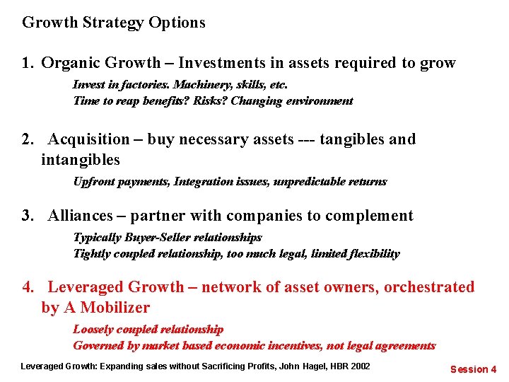 Growth Strategy Options 1. Organic Growth – Investments in assets required to grow Invest