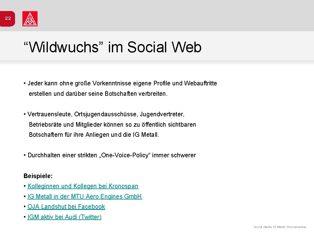 22 “Wildwuchs” im Social Web • Jeder kann ohne große Vorkenntnisse eigene Profile und