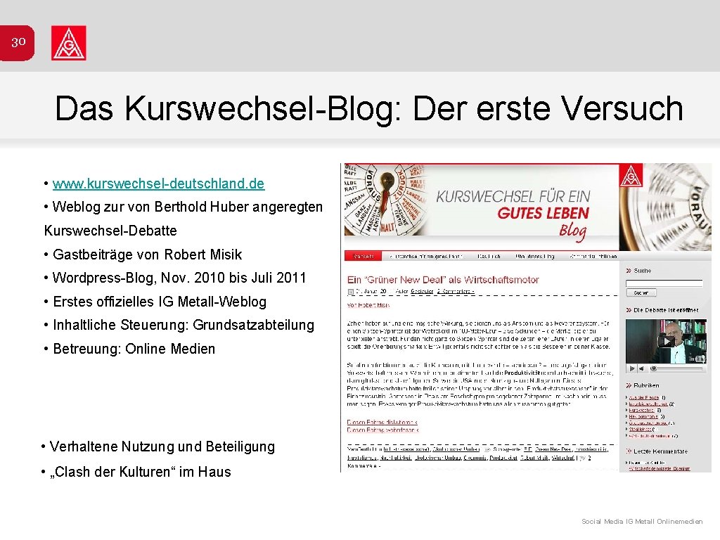 30 Das Kurswechsel-Blog: Der erste Versuch • www. kurswechsel-deutschland. de • Weblog zur von