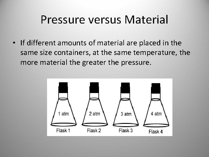 Pressure versus Material • If different amounts of material are placed in the same