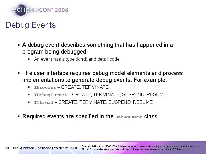 Debug Events § A debug event describes something that has happened in a program