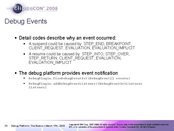 Debug Events § Detail codes describe why an event occurred: § A suspend could