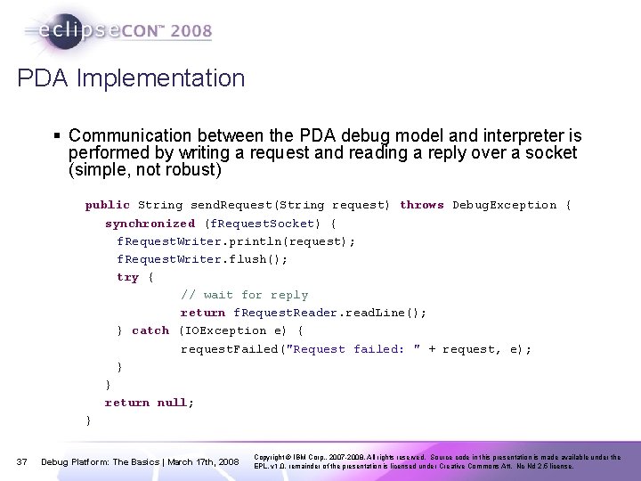 PDA Implementation § Communication between the PDA debug model and interpreter is performed by