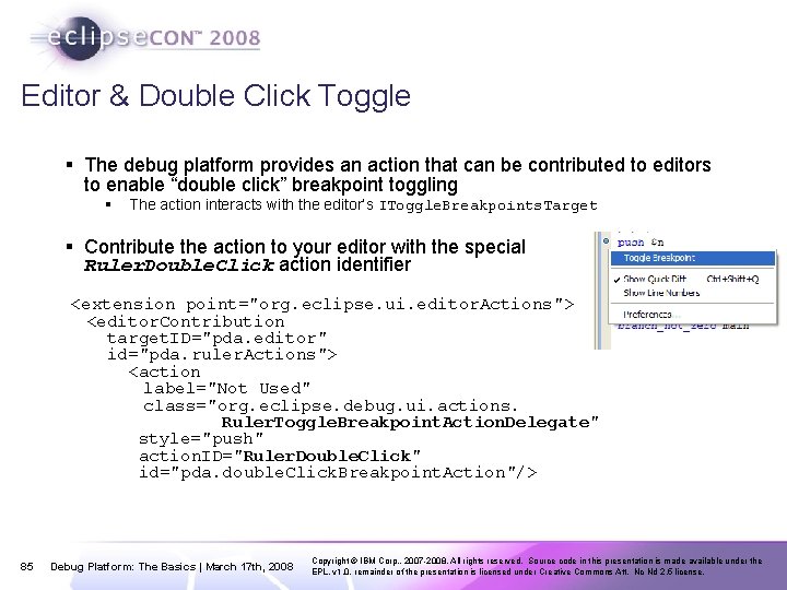 Editor & Double Click Toggle § The debug platform provides an action that can