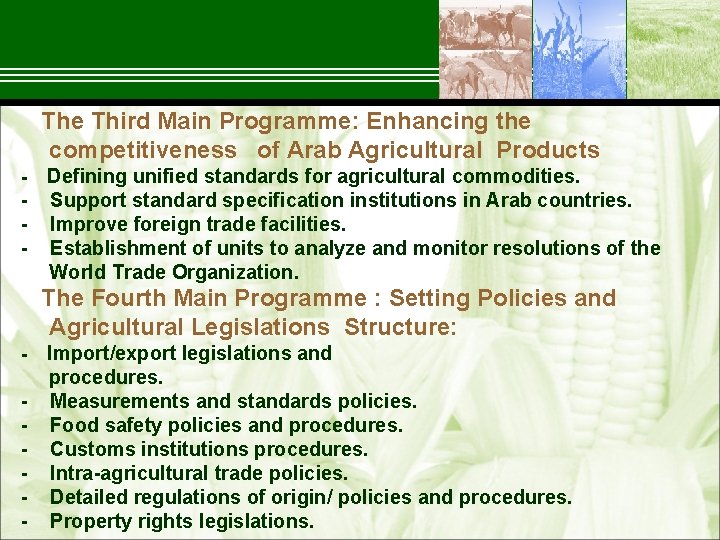  The Third Main Programme: Enhancing the competitiveness of Arab Agricultural Products Defining unified
