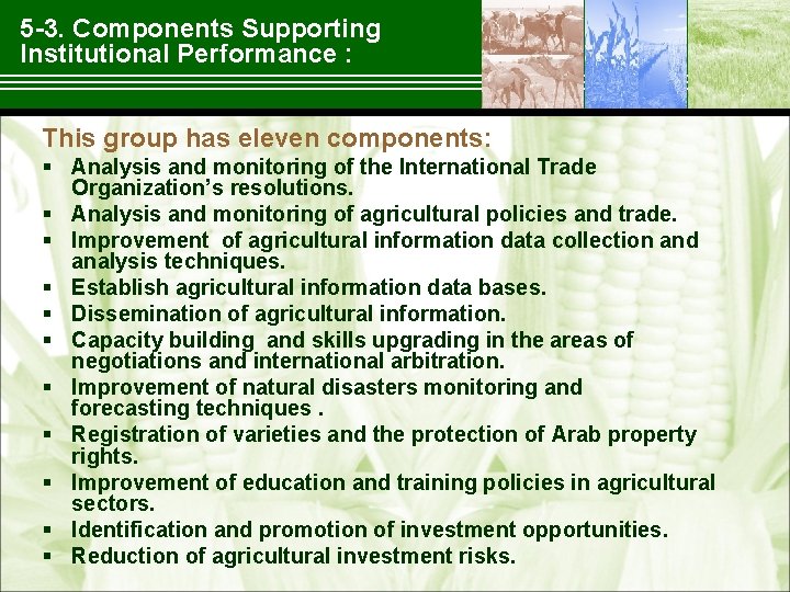 5 3. Components Supporting Institutional Performance : This group has eleven components: § Analysis