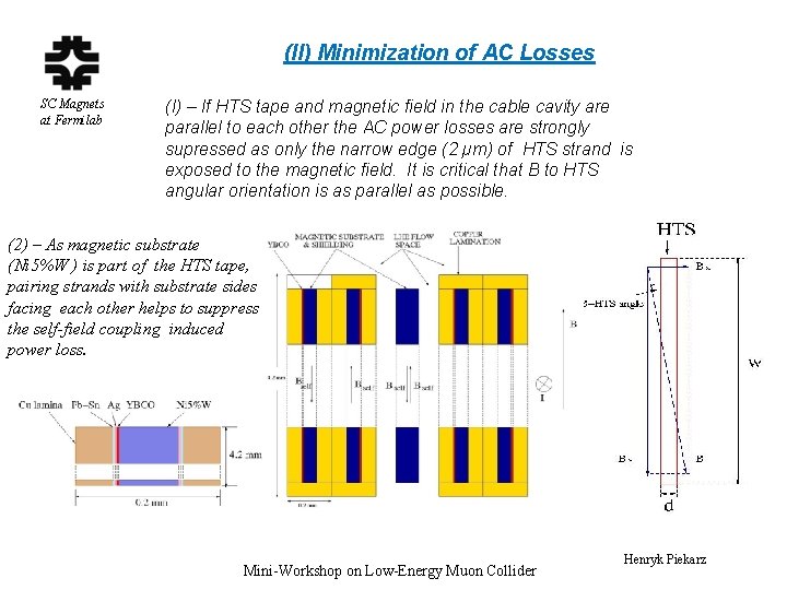 (II) Minimization of AC Losses SC Magnets at Fermilab (I) – If HTS tape