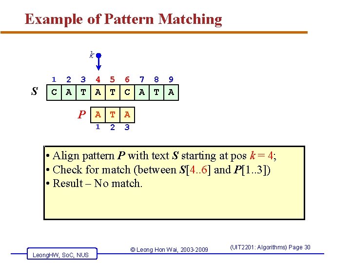 Example of Pattern Matching k 1 S 2 3 4 5 6 7 8
