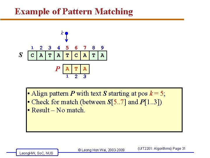 Example of Pattern Matching k 1 S 2 3 4 5 6 7 8