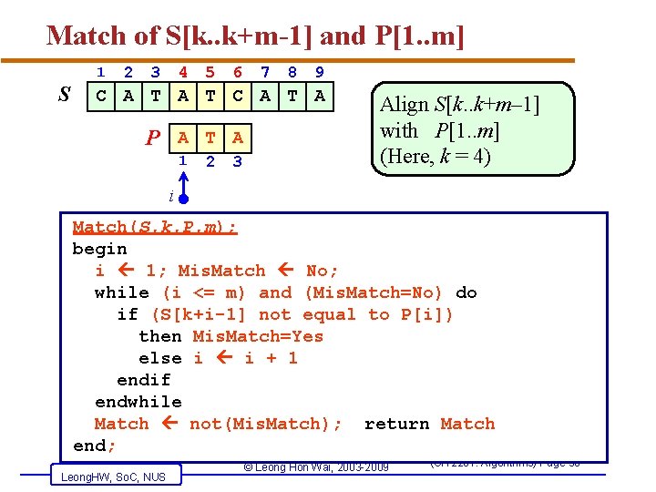 Match of S[k. . k+m-1] and P[1. . m] 1 S 2 3 4