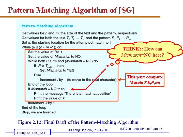 Pattern Matching Algorithm of [SG] THINK: : How can Mismatch=NO here? This part compute