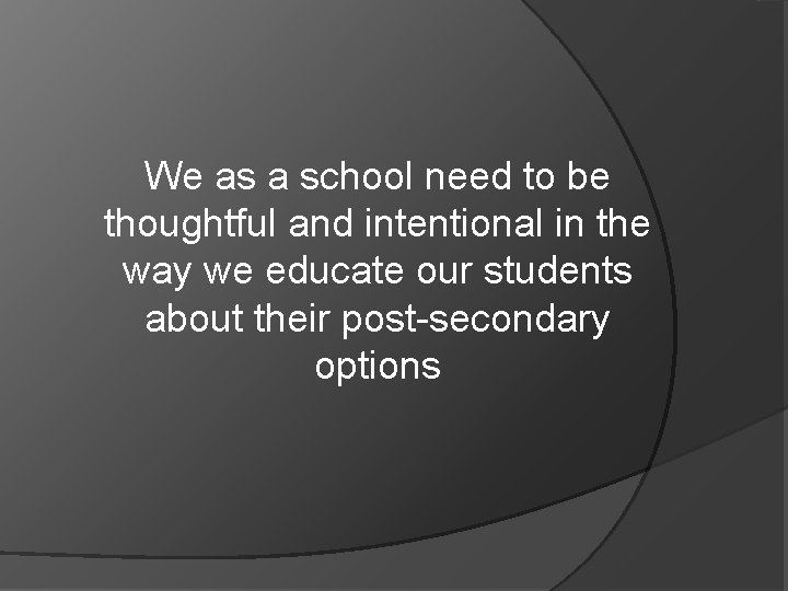 We as a school need to be thoughtful and intentional in the way we