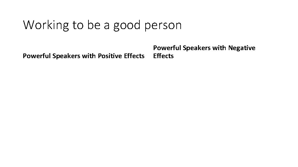 Working to be a good person Powerful Speakers with Positive Effects Powerful Speakers with