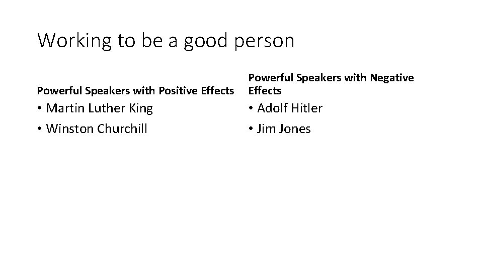 Working to be a good person Powerful Speakers with Positive Effects Powerful Speakers with