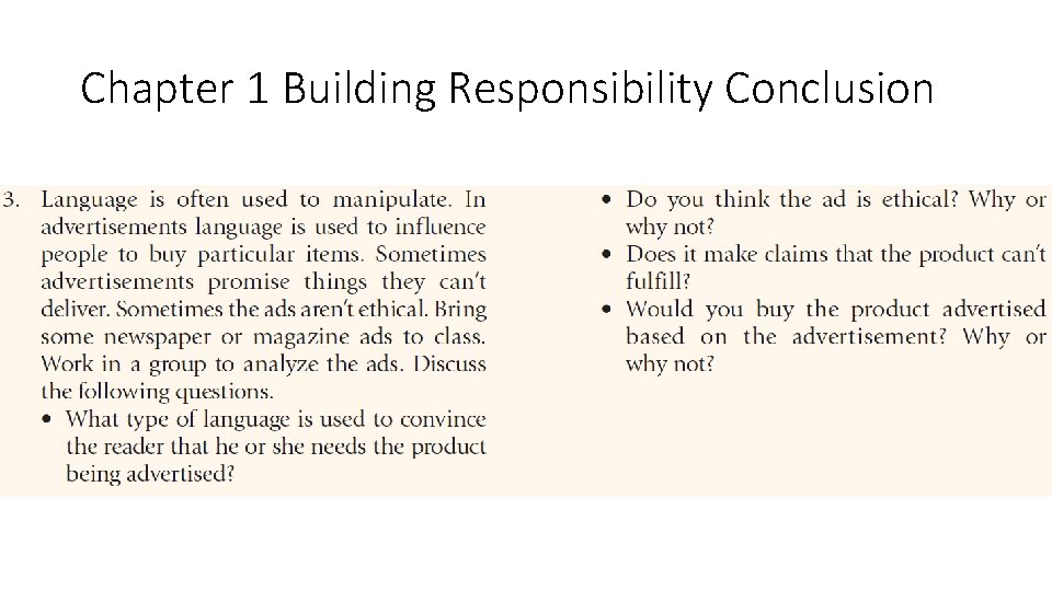 Chapter 1 Building Responsibility Conclusion 