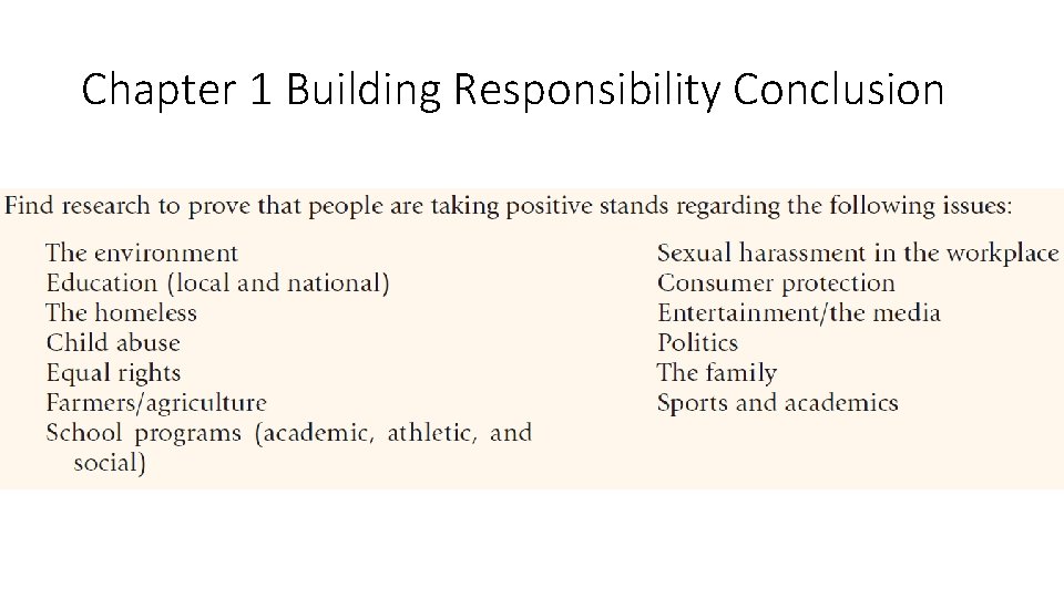 Chapter 1 Building Responsibility Conclusion 